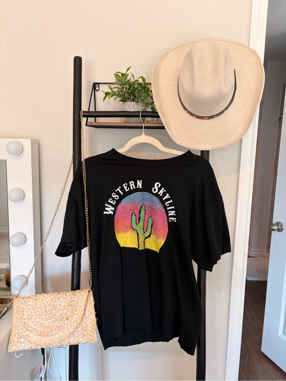 Gildan Black Short Sleeve Tee with Colorful Desert Cactus Graphic
